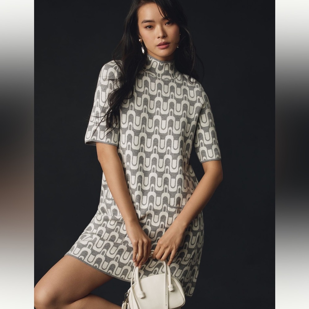 Anthropologie Mock-Neck Mod Printed Sweater Dress